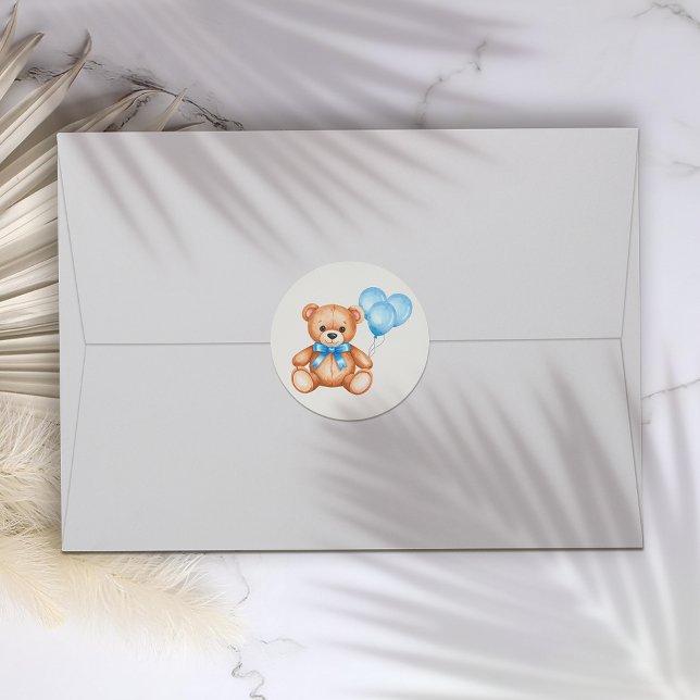Teddy Bear Baby Shower Classic Round Sticker (Creator Uploaded)