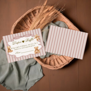 Teddy Bear Baby Shower Diaper Raffle Blush Pink  Enclosure Card
