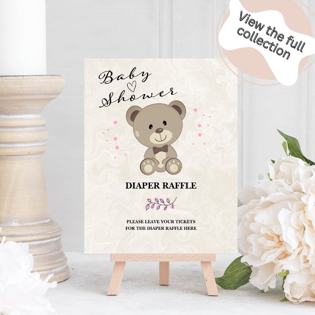 Teddy Bear Baby Shower Diaper Raffle Sign (Pink)  (Creator Uploaded)