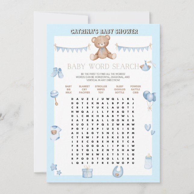 Teddy Bear Baby Shower - Editable Name, 5x7 size I Invitation (Front)
