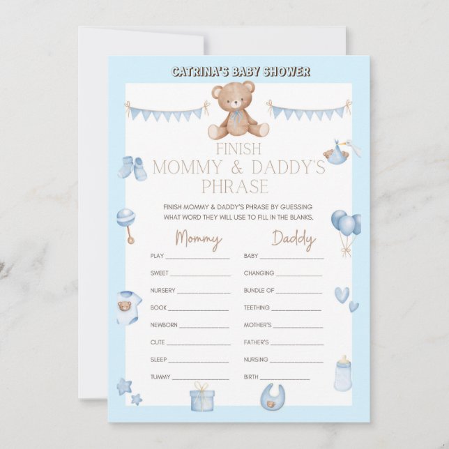 Teddy Bear Baby Shower - Editable Name, 5x7 size I Invitation (Front)