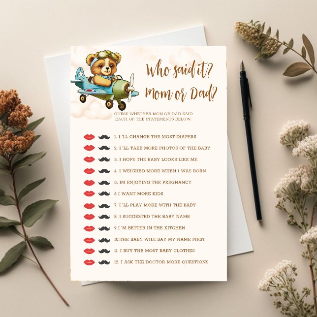 Teddy Bear Baby Shower Game Who Said It Mum or Dad (Teddy Bear Baby Shower Game Who Said It Mom or Dad)