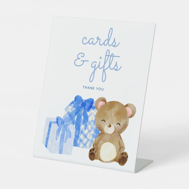 Teddy Bear Baby Shower Gifts and Cards Pedestal Sign (Front)