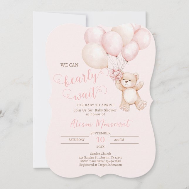 Teddy Bear Baby Shower Girl invitation (Front)