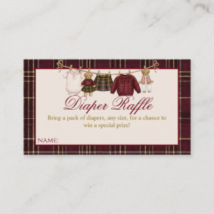 Teddy Bear Baby Shower Girl Plaid Bow Diaper Enclosure Card