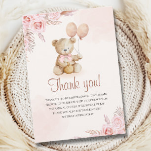 Teddy Bear Baby Shower Girl Thank You Card