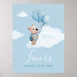 Teddy Bear Baby Shower Gold Blue Favours Sign