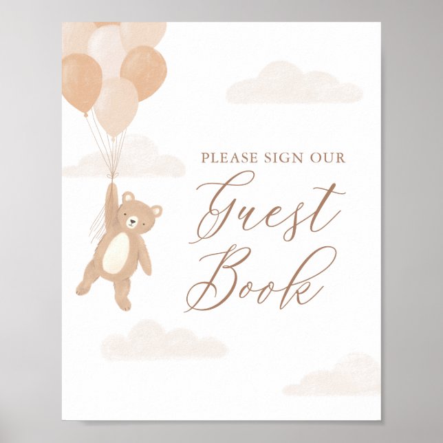 Teddy Bear Baby Shower Guest Book Sign (Front)