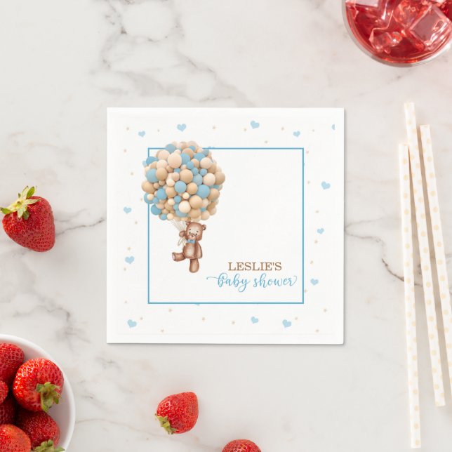 Teddy Bear Baby Shower - Hot Air Balloon Custom - Napkin (Insitu)