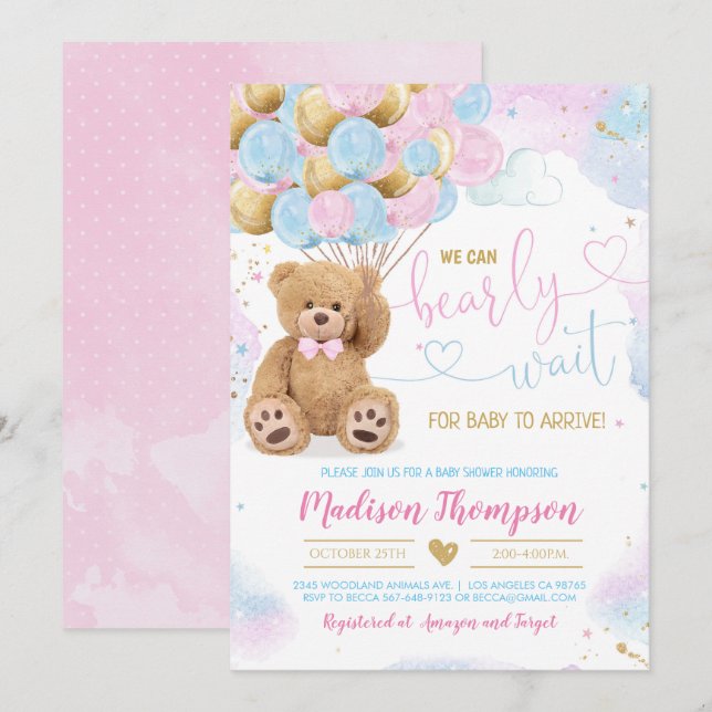 Teddy Bear Baby Shower Invitation (Front/Back)