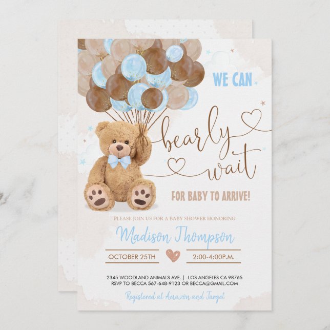 Teddy Bear Baby Shower Invitation (Front/Back)