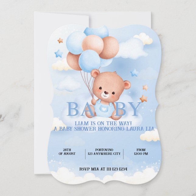 teddy bear baby shower invitation  (Front)