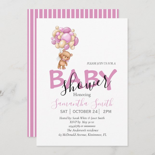 Teddy Bear Baby Shower Invitation (Front/Back)