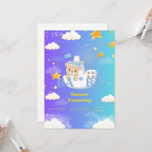 teddy bear baby shower invitation (Front/Back In Situ)
