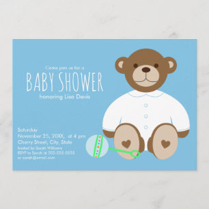 Teddy Bear Baby Shower Invitation, blue background Invitation