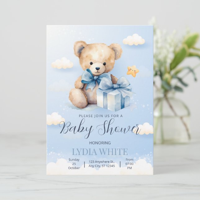 Teddy Bear Baby Shower Invitation Can Bearly Wait (Standing Front)
