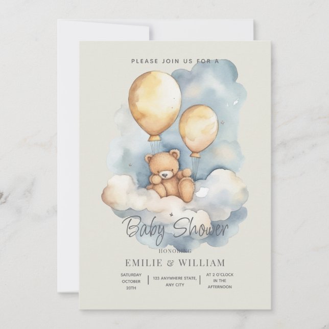 Teddy Bear Baby Shower Invitation Can Bearly Wait  (Front)