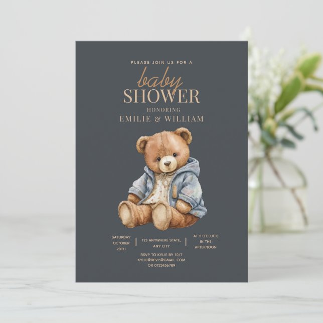 Teddy Bear Baby Shower Invitation Can Bearly Wait  (Standing Front)
