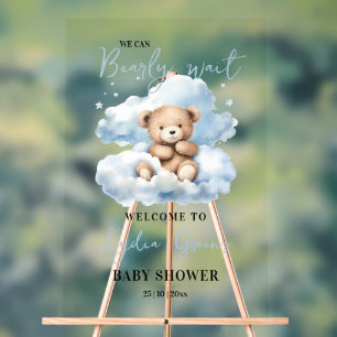 Teddy Bear Baby Shower Invitation, Can Bearly Wait Acrylic Sign