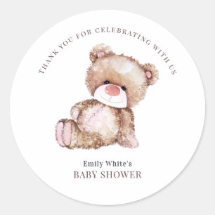 Teddy Bear Baby Shower Invitation Can Bearly Wait  Classic Round Sticker
