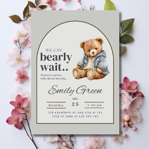 Teddy Bear Baby Shower Invitation, Can Bearly Wait Invitation