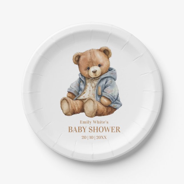 Teddy Bear Baby Shower Invitation Can Bearly Wait  Paper Plate (Front)