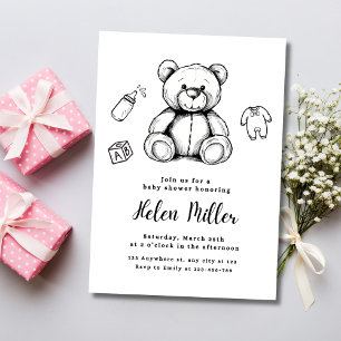 Teddy Bear Baby Shower Invitation, Minimalist Baby Invitation