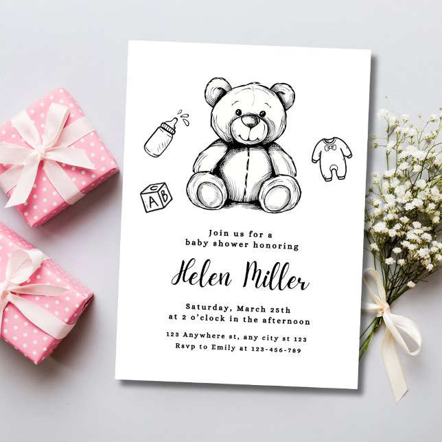 Teddy Bear Baby Shower Invitation, Minimalist Baby Invitation (Creator Uploaded)