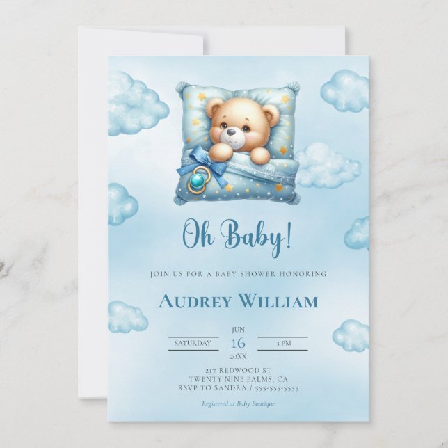 Teddy Bear Baby Shower Invitation Oh Baby Pillow (Front)