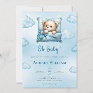 Teddy Bear Baby Shower Invitation Oh Baby Pillow