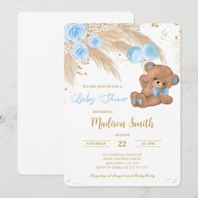 Teddy Bear Baby Shower Invitations (Front/Back)