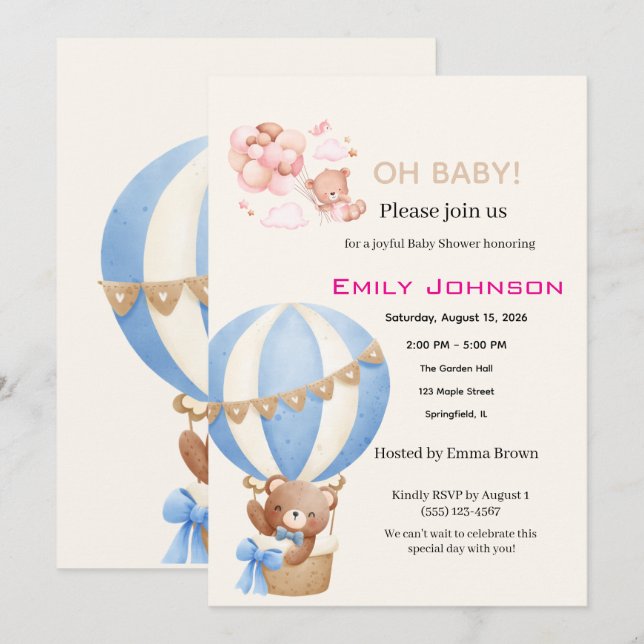 teddy bear baby shower invitations (Front/Back)