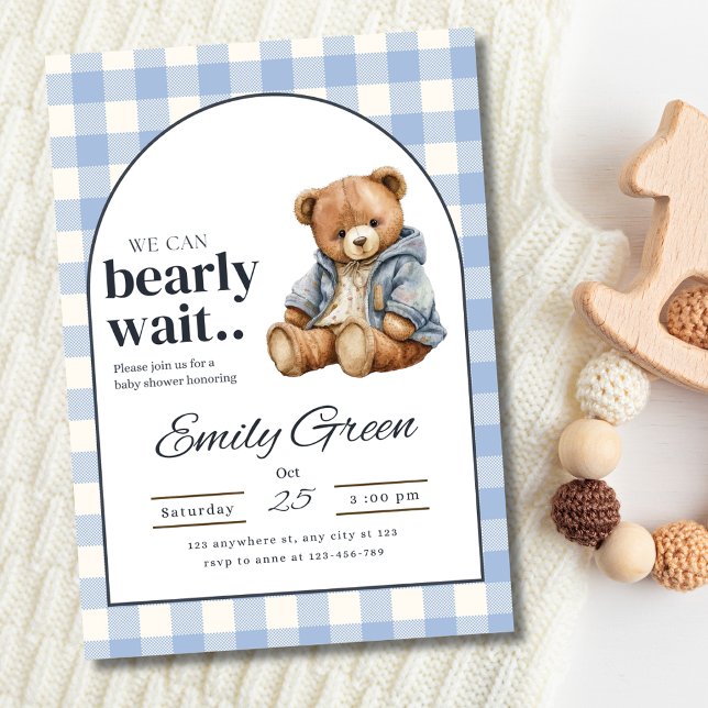 Teddy Bear Baby Shower Invite, Blue Gingham Baby  Invitation (Creator Uploaded)