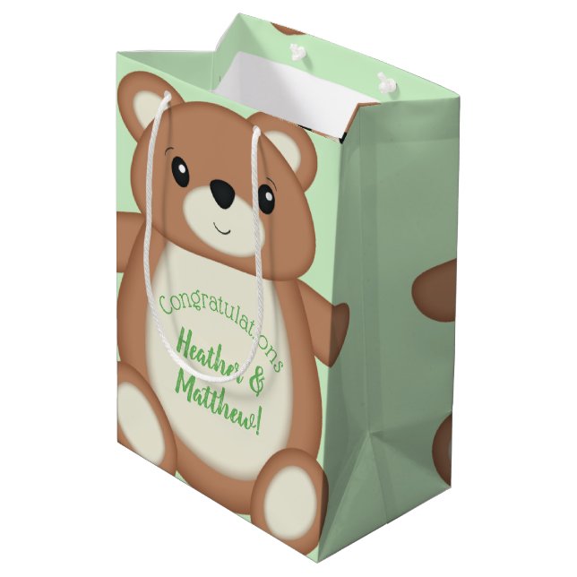 Teddy Bear Baby Shower Medium Gift Bag (Back Angled)