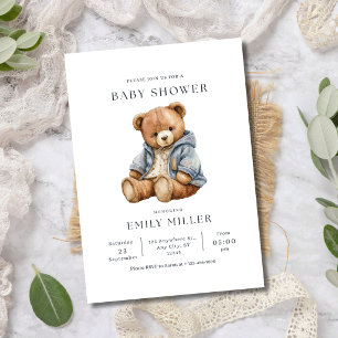Teddy Bear Baby Shower Minimalist Baby Boy Shower Invitation