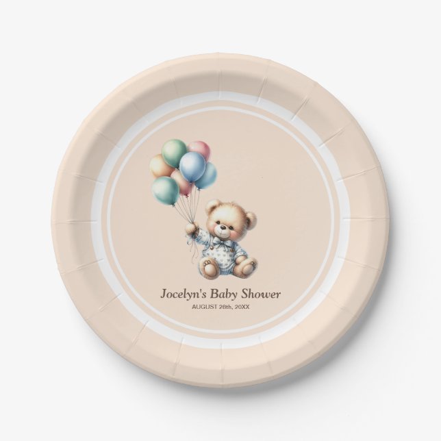 Teddy Bear Baby Shower Paper Plates (Front)