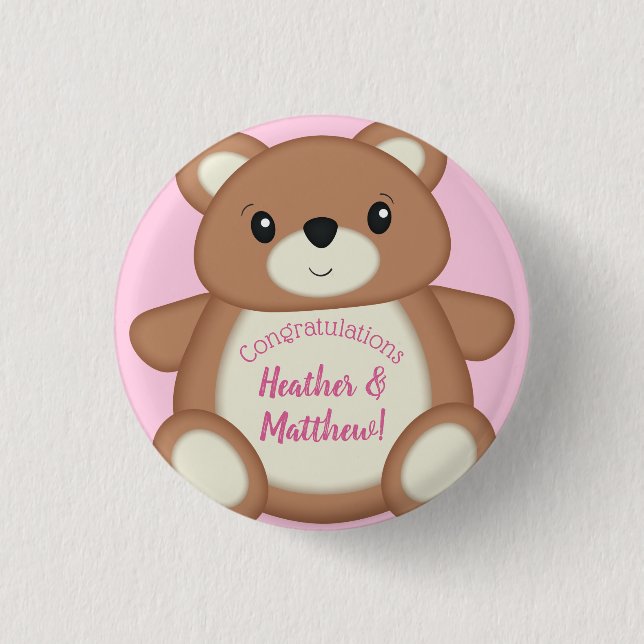Teddy Bear Baby Shower Pink Girl 3 Cm Round Badge (Front)