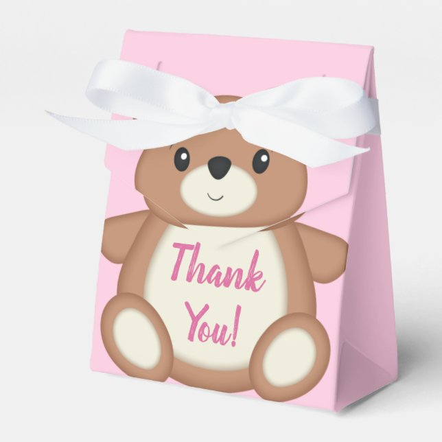 Teddy Bear Baby Shower Pink Girl Favour Box (Front Side)