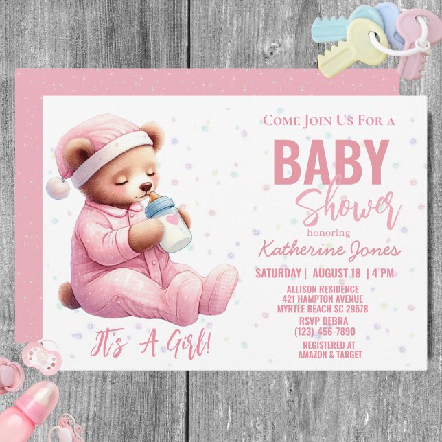 Teddy Bear Baby Shower Pink Girl  Invitation (Creator Uploaded)