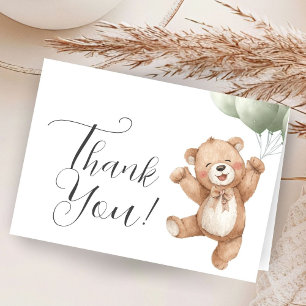 Teddy Bear Baby Shower Sage Green Folded Thank You Card