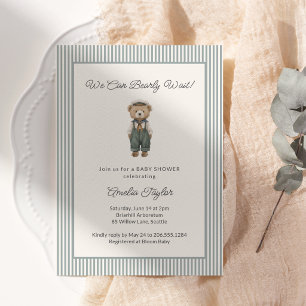 Teddy Bear Baby Shower Stripes Bearly Wait Boy Invitation