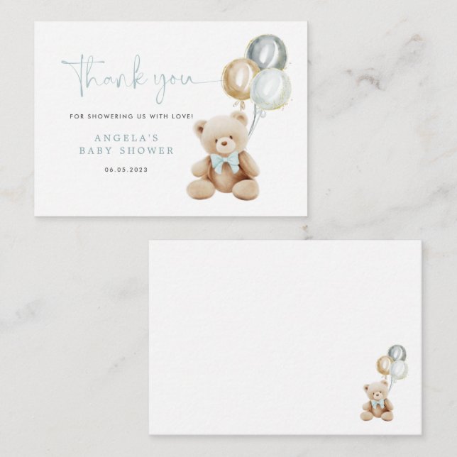Teddy Bear Baby Shower Thank You Card (Front/Back)