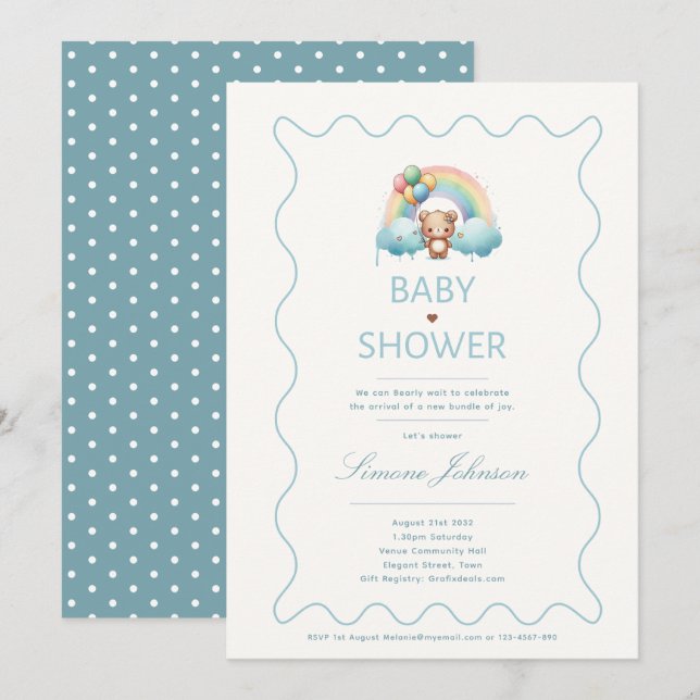 Teddy Bear Baby Shower Theme Invitations Boys (Front/Back)