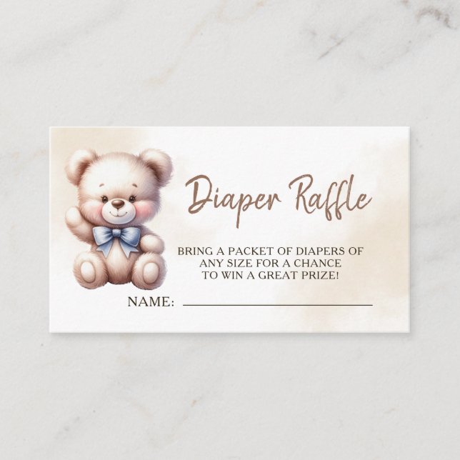 Teddy Bear Baby Shower Watercolor Diaper Raffle Enclosure Card (Front)