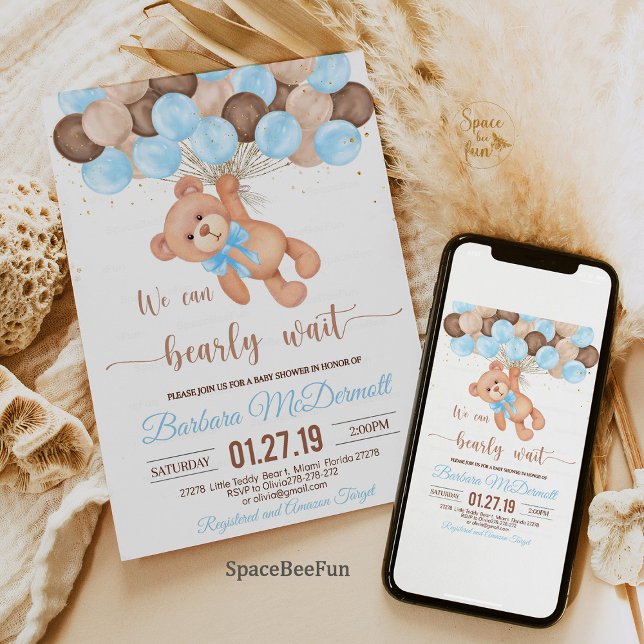 Teddy Bear Baby Shower We can bearly wait Invitation (Teddy Bear Baby Shower Invitation, We Can Bearly Wait Invitation, Bear Baby Shower Invite, Baby Show)