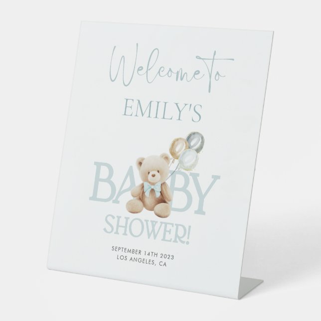 Teddy Bear Baby Shower Welcome Pedestal Sign (Front)