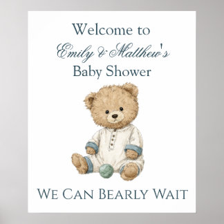 Teddy Bear Baby Shower Welcome Poster Bearly Wait