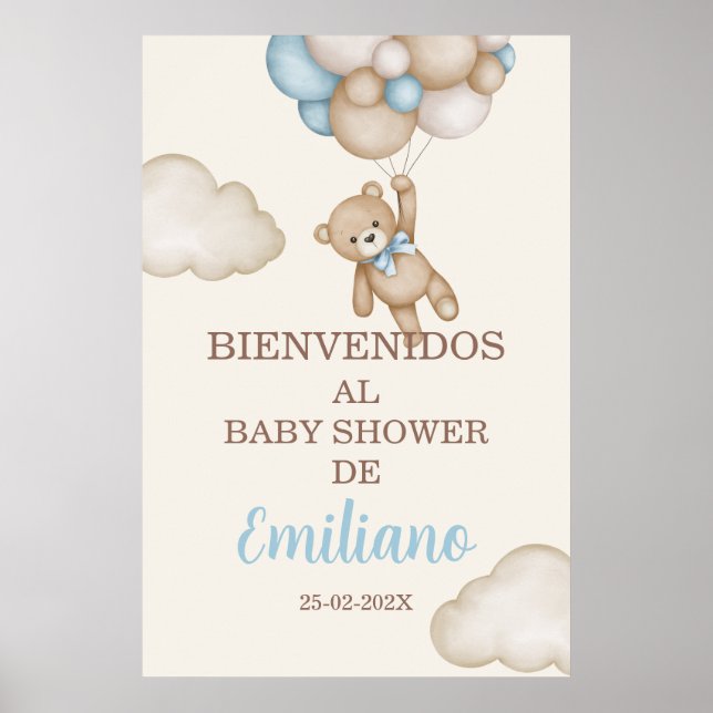 Teddy Bear Baby Shower Welcome Sign in Spanish (Front)