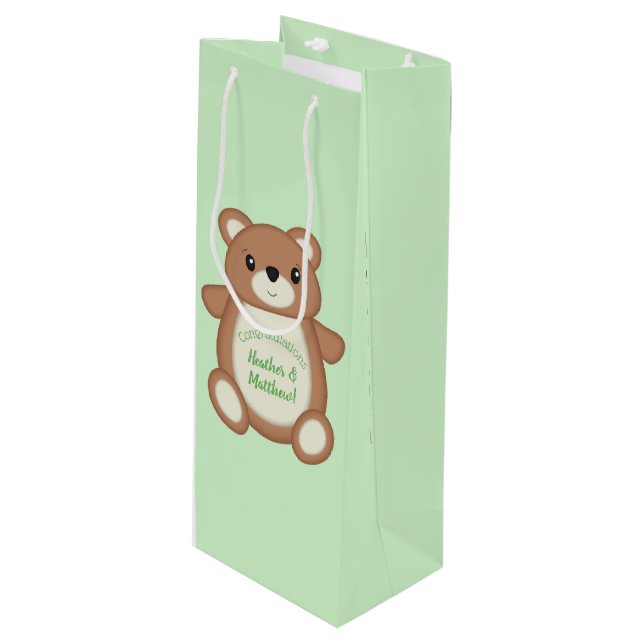Teddy Bear Baby Shower Wine Gift Bag (Front Angled)