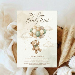 Teddy Bear Baby Shower with Brown Sage Balloons Invitation